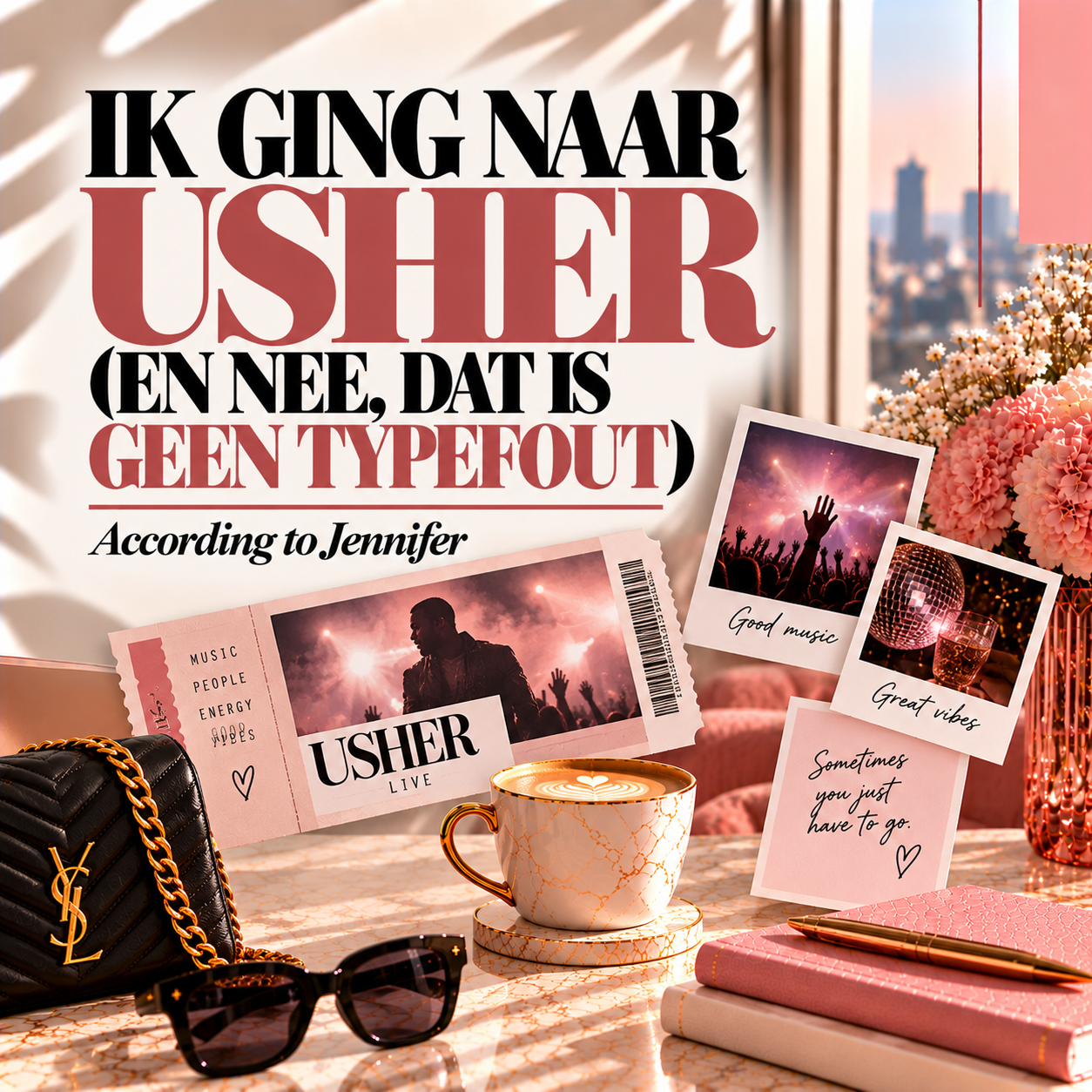 Stijlvolle Usher-concertcollage met koffie
